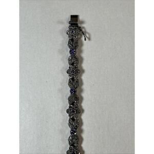 Vintage Judith Jack Sterling Silver Marcsite Amethyst Flower Tennis Bracelet